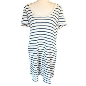 Faherty Merritt Dress Amagansett Stripe Scoop Neck Button Back Pocket L Organic